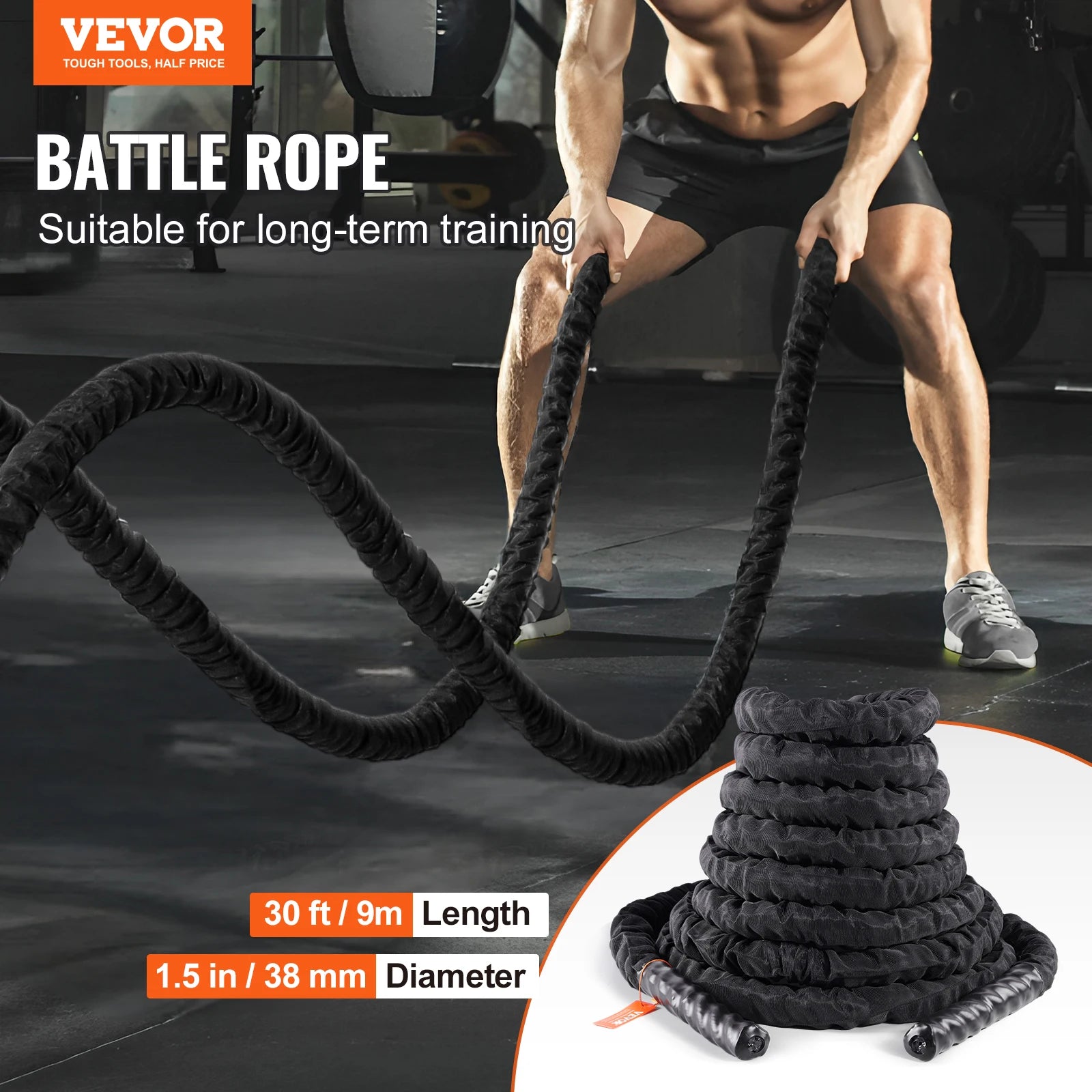 VEVOR Battle Rope Polyester Exercise Rope with Sleeve and Anchor - Pape'sShop