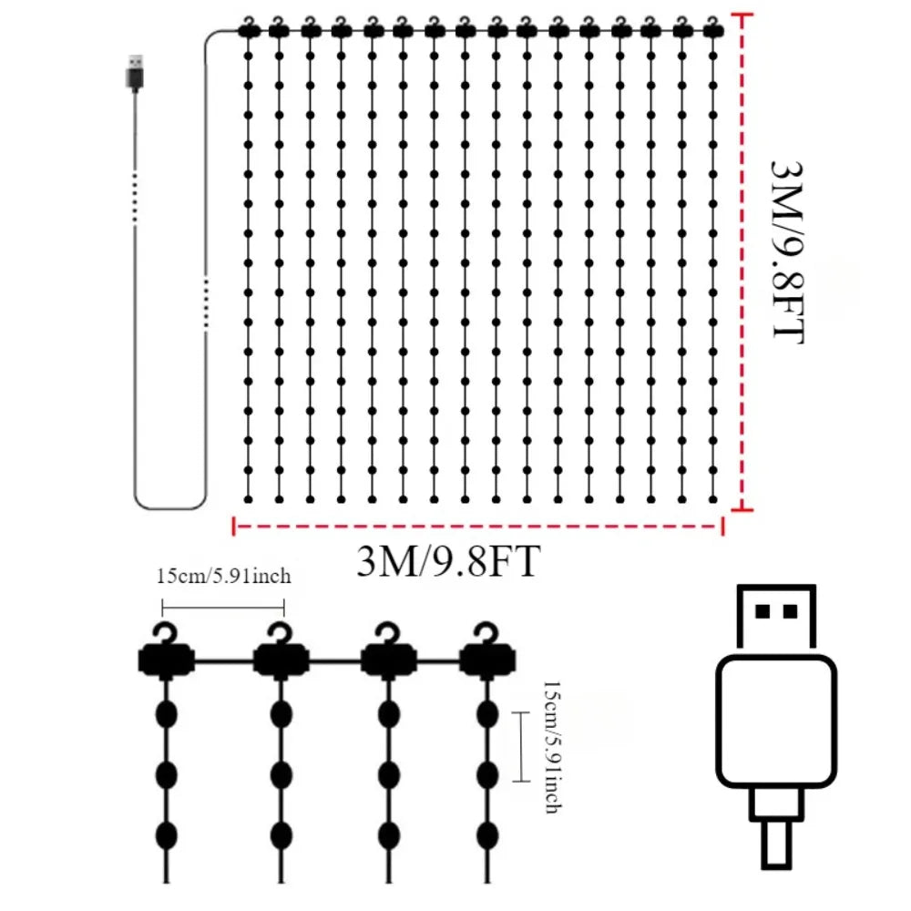 LED Decoration RGB curtain Smart Lights App Controlled String Fairy Lights DIY Pattern and Text Programmable Music Sync Reote - Pape'sShop