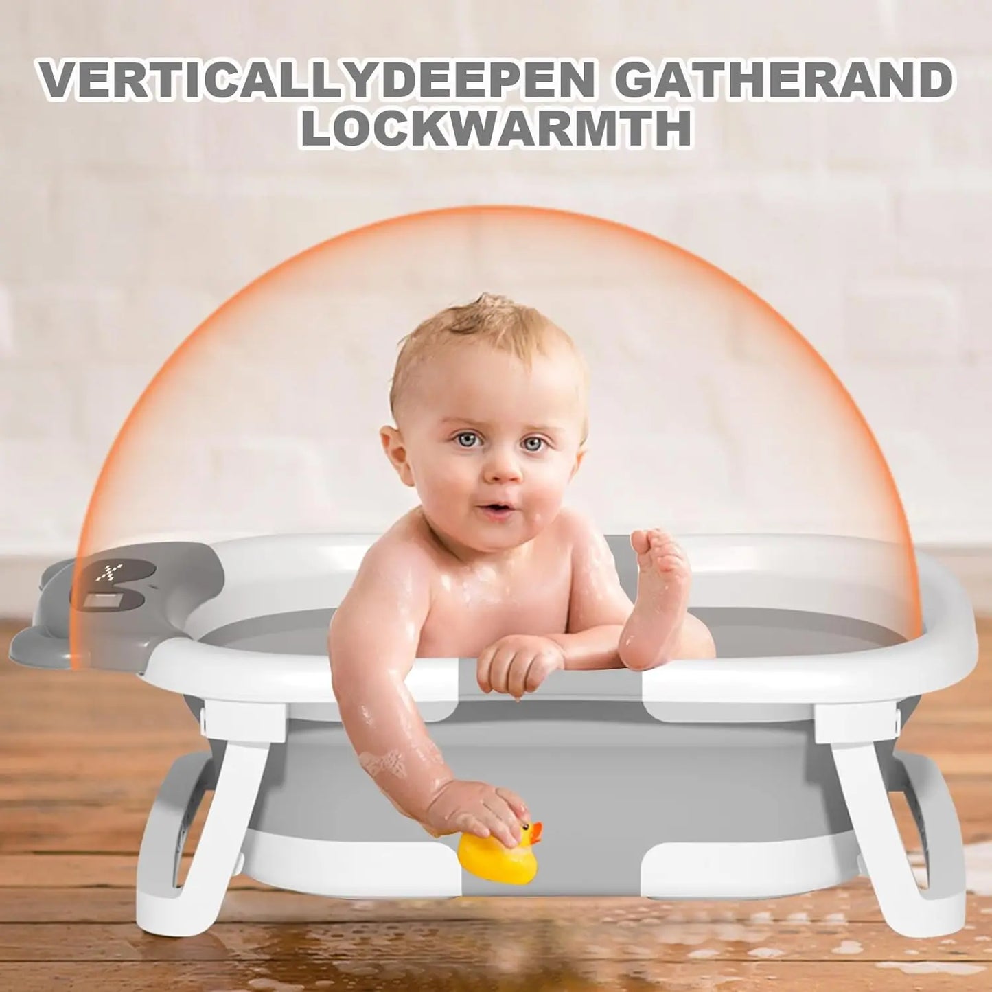 Baby Bathtub Real-Time Temperature Display Bathroom Basket Tub Non-Slip Foldable Folding Bathtub with Cushion Support for Shower - Pape'sShop