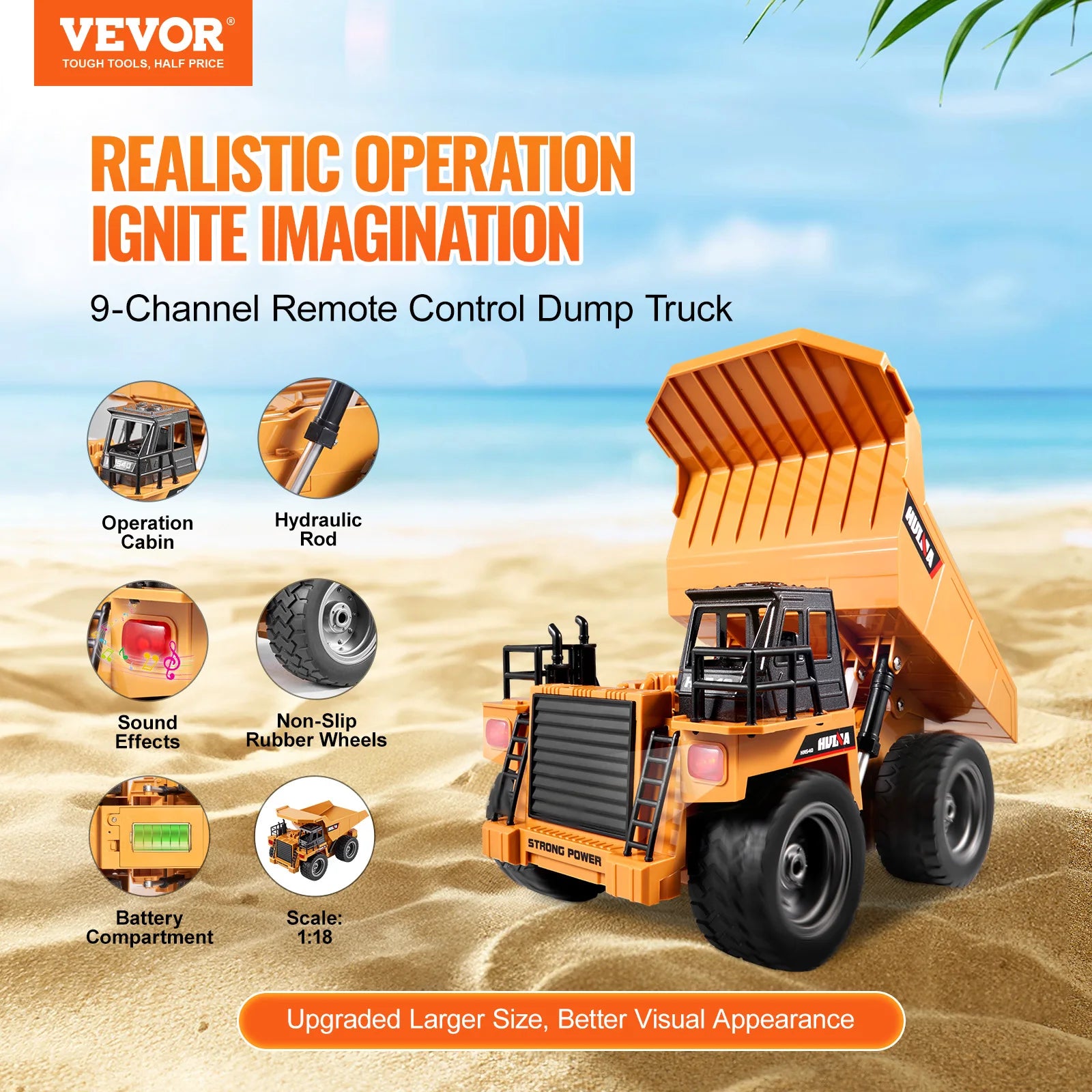 VEVOR RC Car Children Toys Remote Control Dump Truck Toys 9-Channel with Batteries for Toddlers Boys Electric Car Kids Toys Gift - Pape'sShop