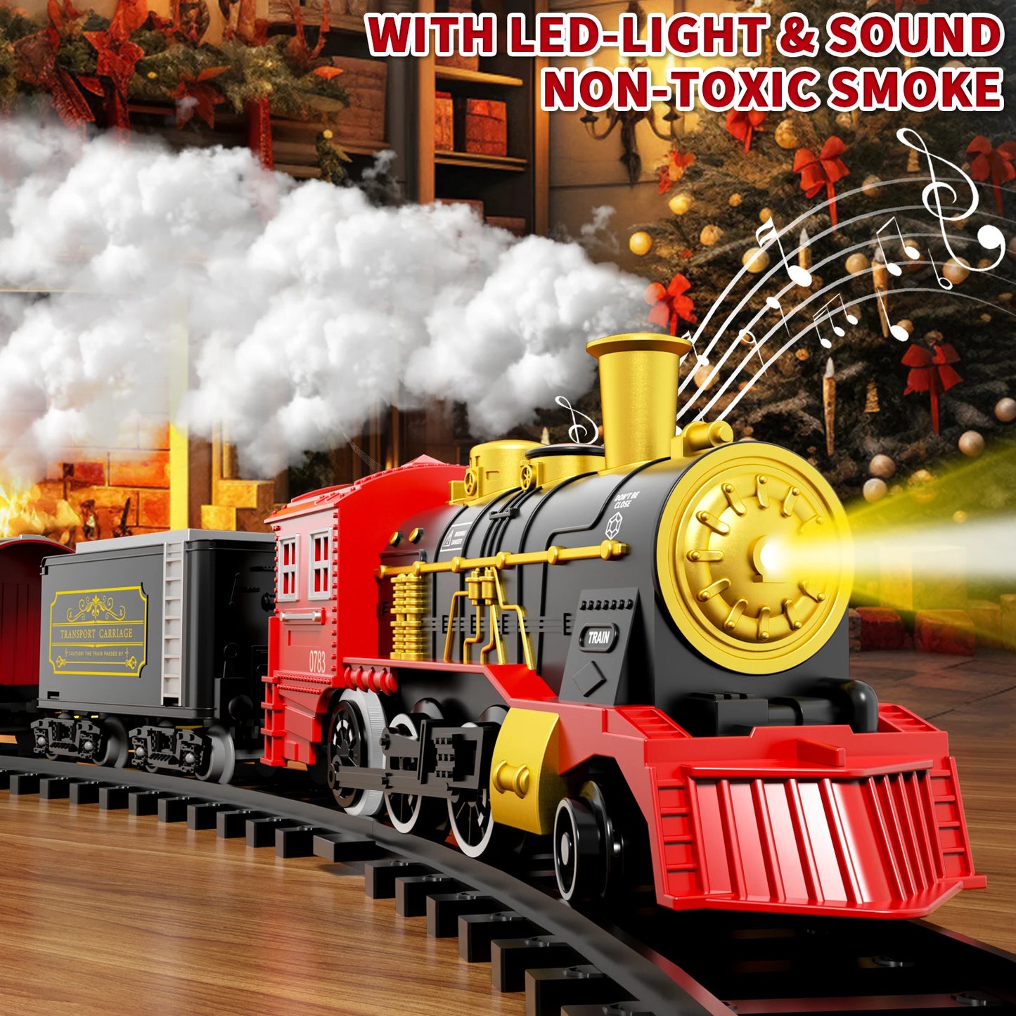 Train Set Toys For Kids Smokes Light & Sound Include 6 Car And 28 Tracks Red Train Sets Toys Birthday Gifts For 3 4 5 6 Year Old - Pape'sShop