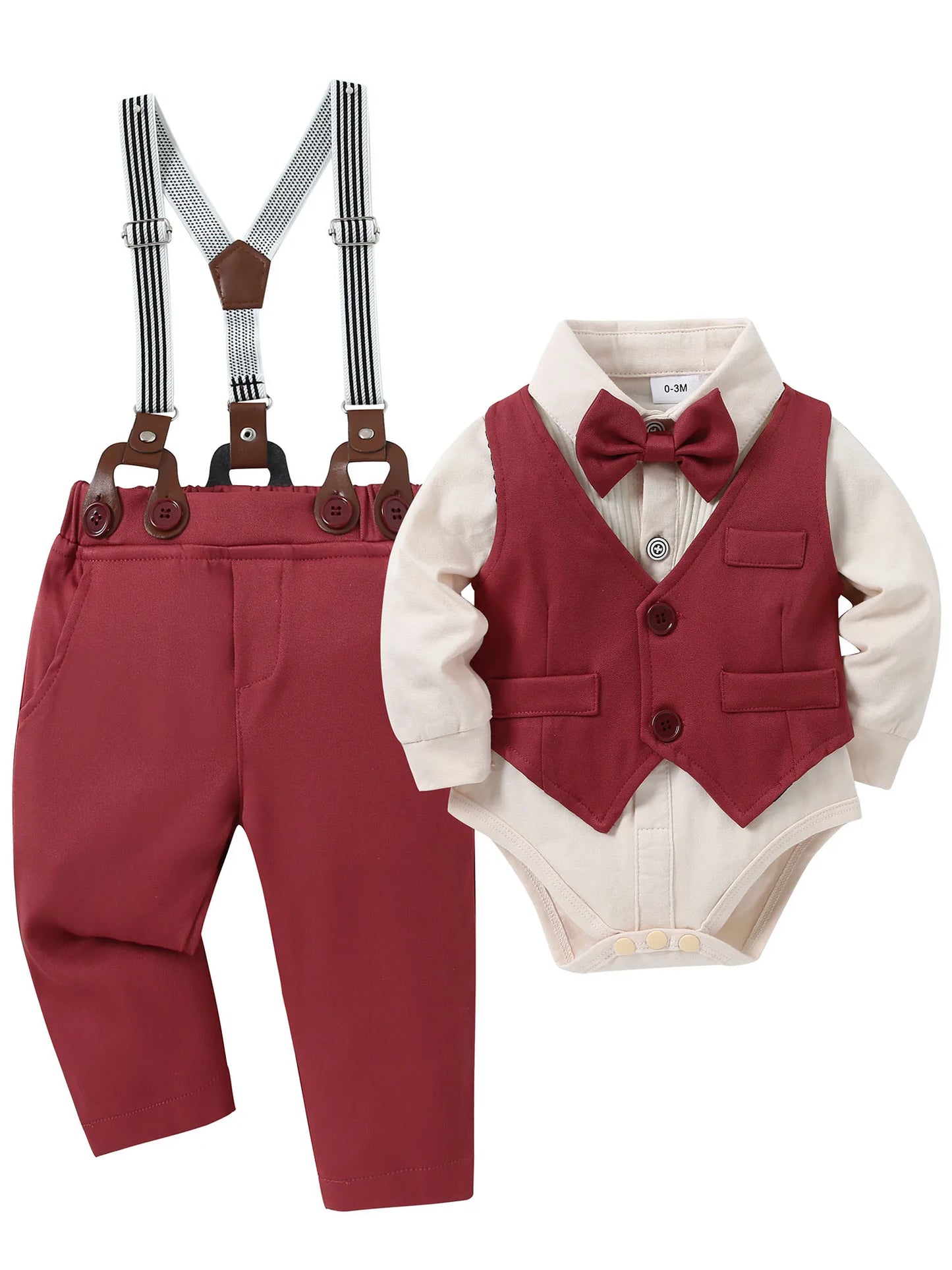 Baby Boy Clothes Wedding Outfit Suits, 0-18 Months Infant Boy Gentleman Set, Dress Shirt+Vest+Suspender Pants+Bowtie - Pape'sShop