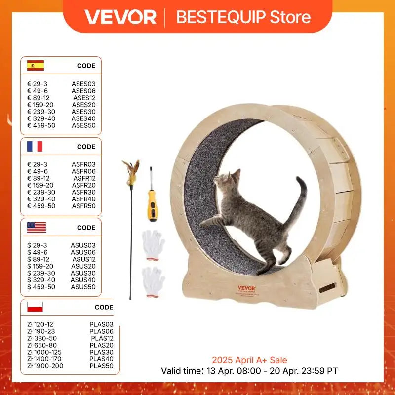 VEVOR Cat Exercise Wheel Natural Wood Silent Running Toy - Pape'sShop