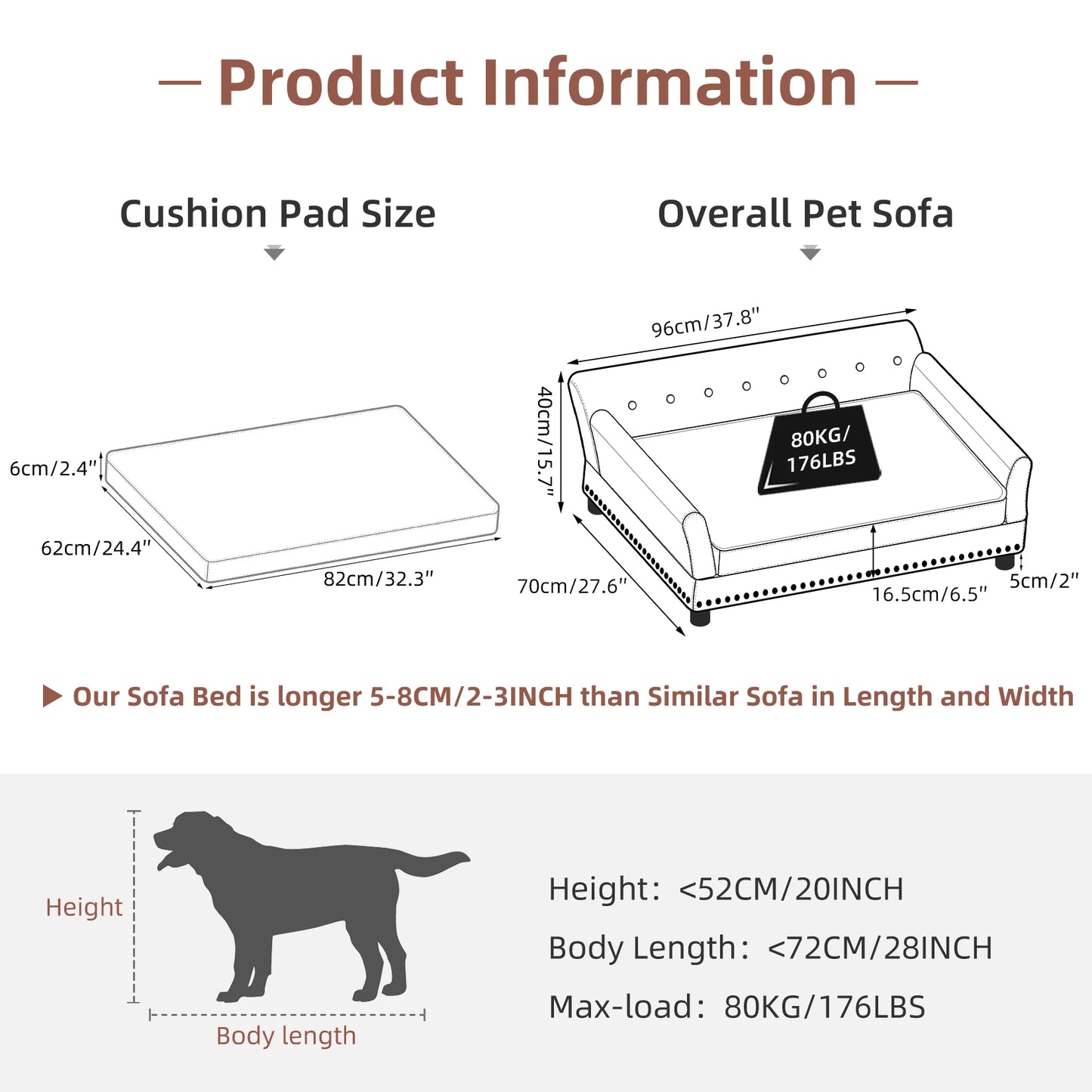 Elevated Dog Bed Sofa Microfiber Leather Cover Luxurious Extra Large Pet Snuggle Lounge Chair with Removable Cushion - Pape'sShop