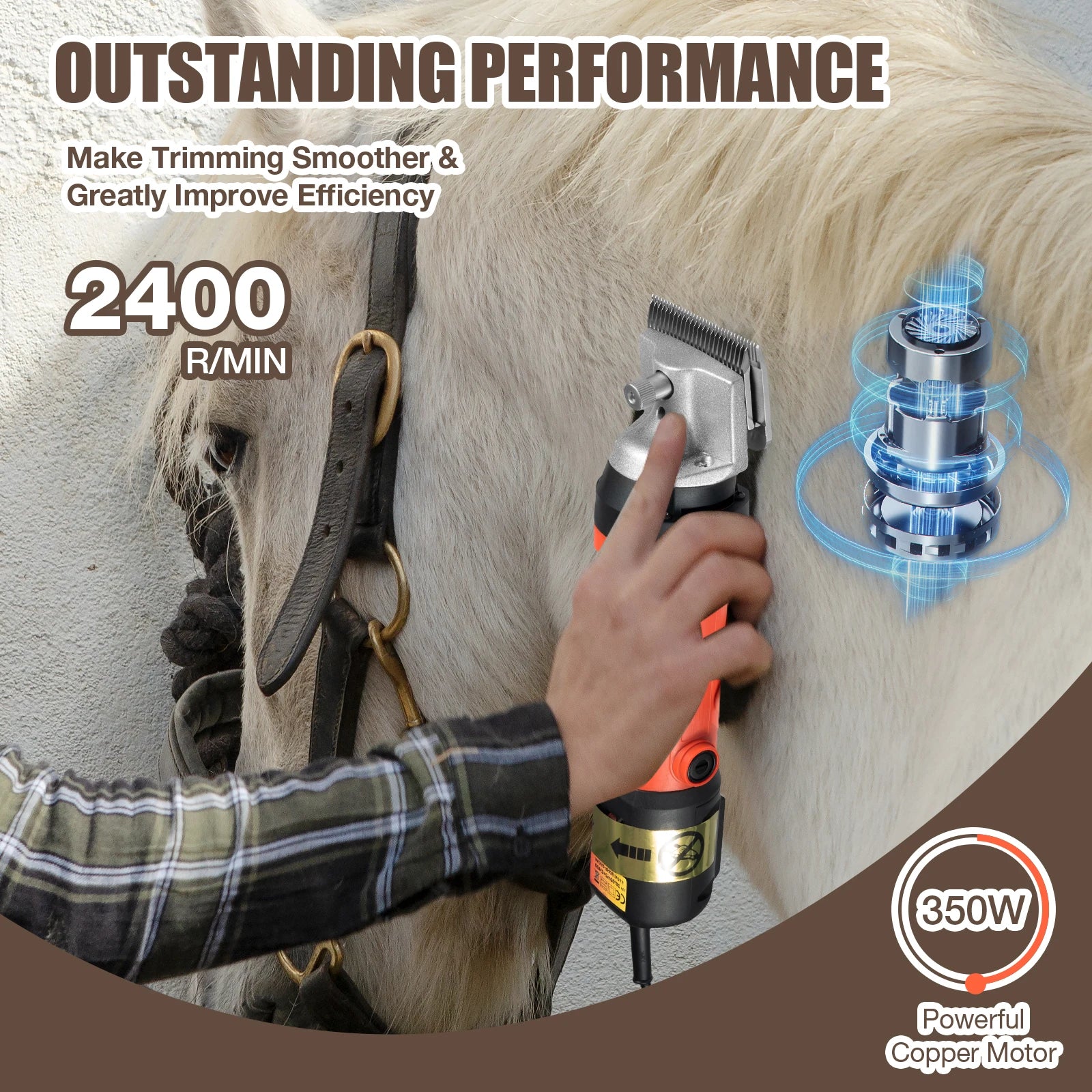 350W Electric Horse Sheep Animal Hair Clipper Shearing Trimmer Shaver 6-Speed Pet Grooming Fur Shear Cutter - Pape'sShop