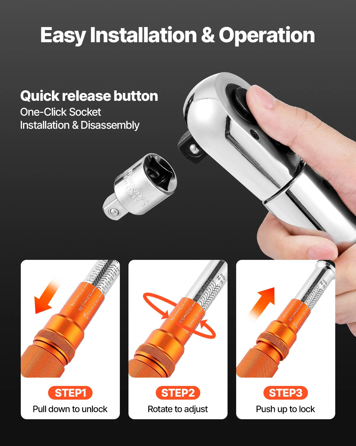 VEVOR Click Torque Wrench 3/4 Inch Drive 100-600 lbf-ft Dual-direction Torque Wrench Set Alloy Steel for Automobile Repair