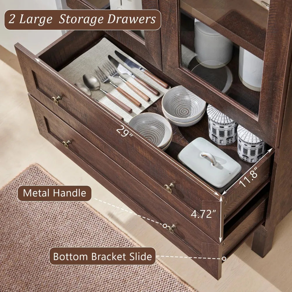 71" Tall Arched Kitchen Pantry Cabinet, Wood Kitchen Storage Cabinets with 2 Large Drawers and Adjustable Shelves