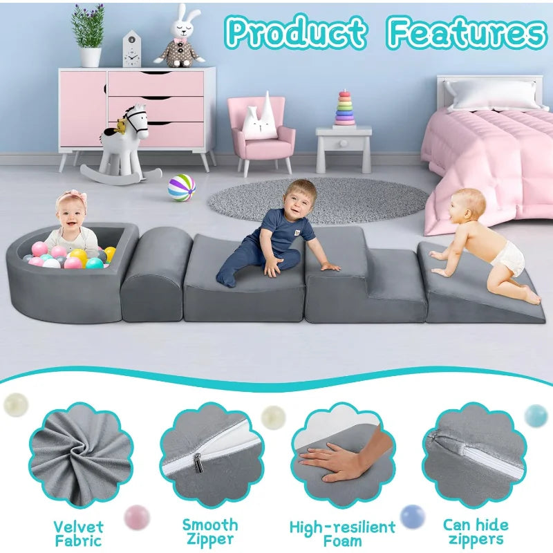 Toddler Soft Play Climbing Toys,5 Pcs Foam Climbing Blocks and Ball Pit for Toddlers,Kids Baby Climbing Blocks Foam Indoor Playg - Pape'sShop