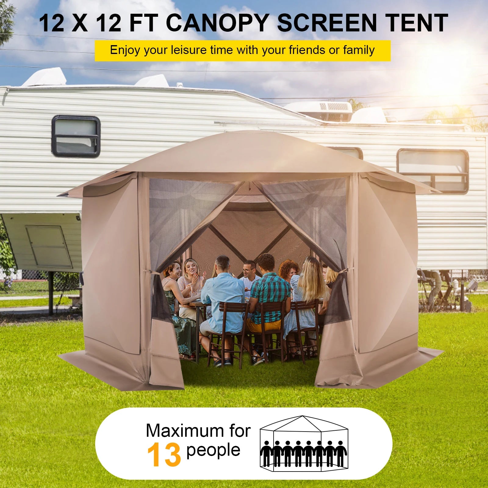Pop up Gazebo Screen Tent Screen House for Camping, 12x12ft - Pape'sShop