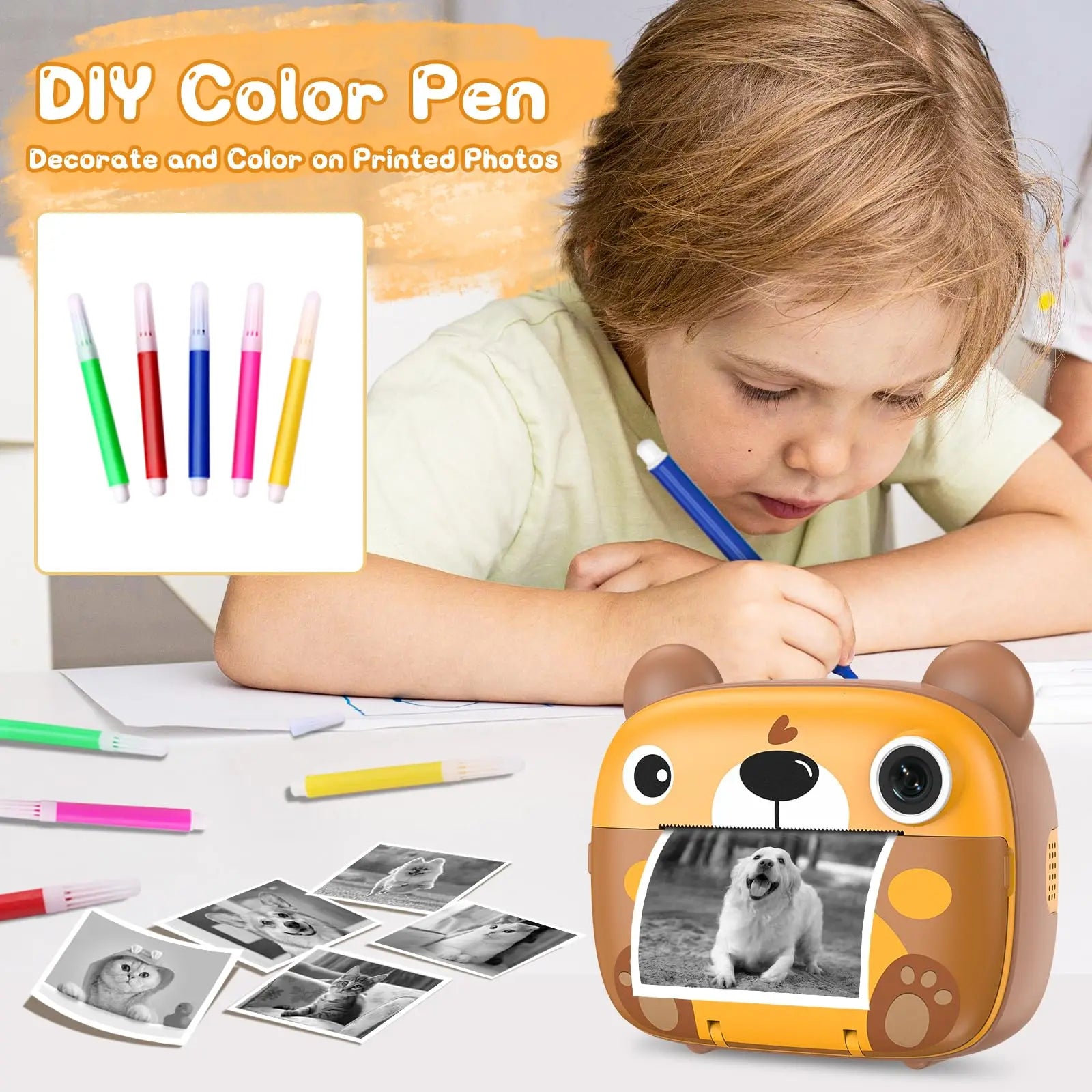 Kids Instant Camera 2.4 Inch Screen 12MP 1080P HD Instant Print Digital Camera Birthday Gifts For 3-12 Years Old Children - Pape'sShop