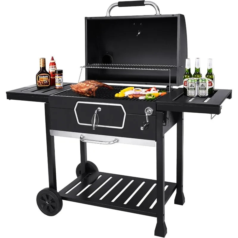 CD2030AN 30-Inch Charcoal Grill, Deluxe BBQ Smoker Picnic Camping Patio Backyard Cooking, Black, Large