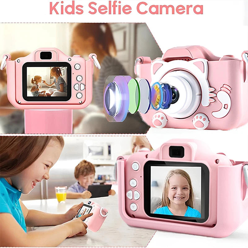 Kids Camera Toys Mini Camera Kids Digital Camera With Video Cartoon Soft Silicone Cover 32GB SD Card For Boy Girl Christmas Gift - Pape'sShop