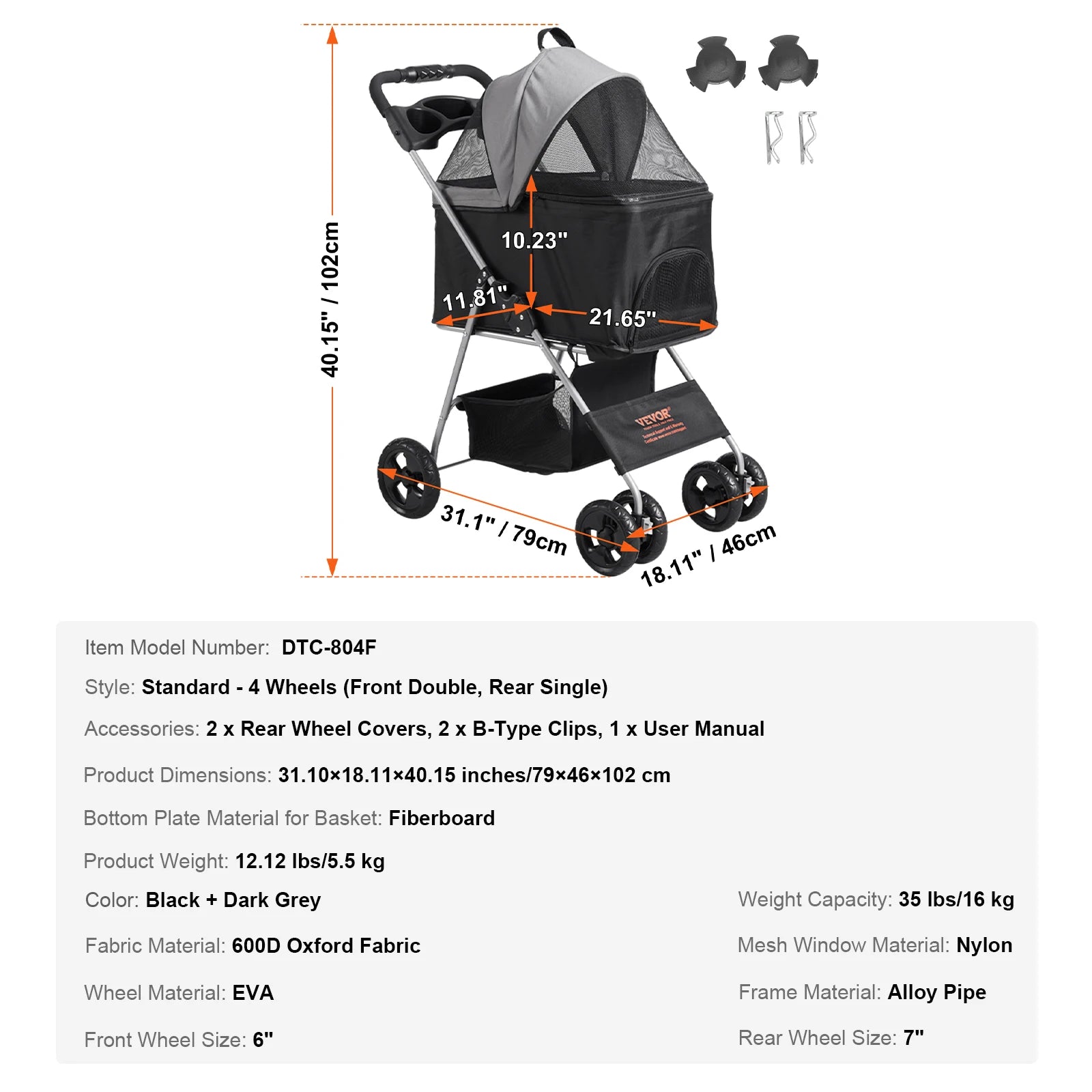 VEVOR Pet Stroller Carrier Dog Cat Strollers Lightweight Travel Rotate with Brakes Pet Pad Cup Holder for Puppy Dog Accessories - Pape'sShop