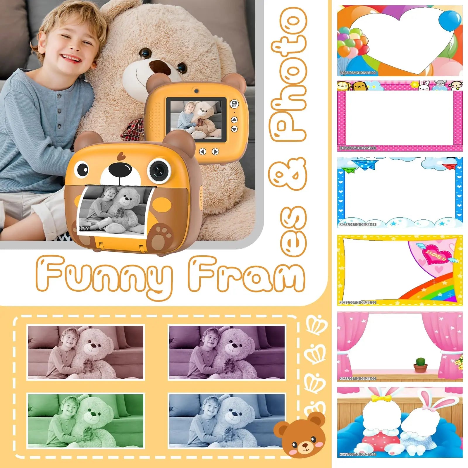 Kids Instant Camera 2.4 Inch Screen 12MP 1080P HD Instant Print Digital Camera Birthday Gifts For 3-12 Years Old Children - Pape'sShop