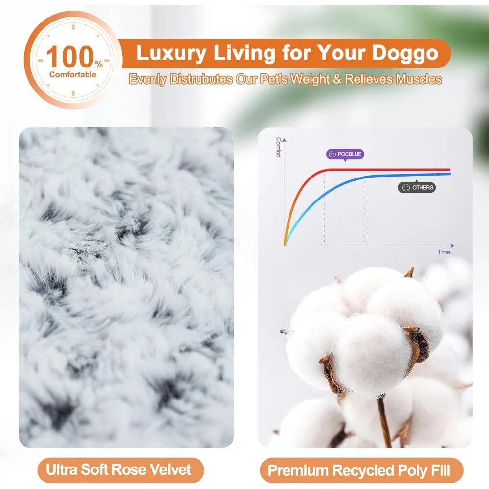 Deluxe Washable XXL Dog Bed Dog Crate Mat 48 inch Comfy Fluffy Kennel Pad Anti-Slip for Dogs Up to 110 lbs