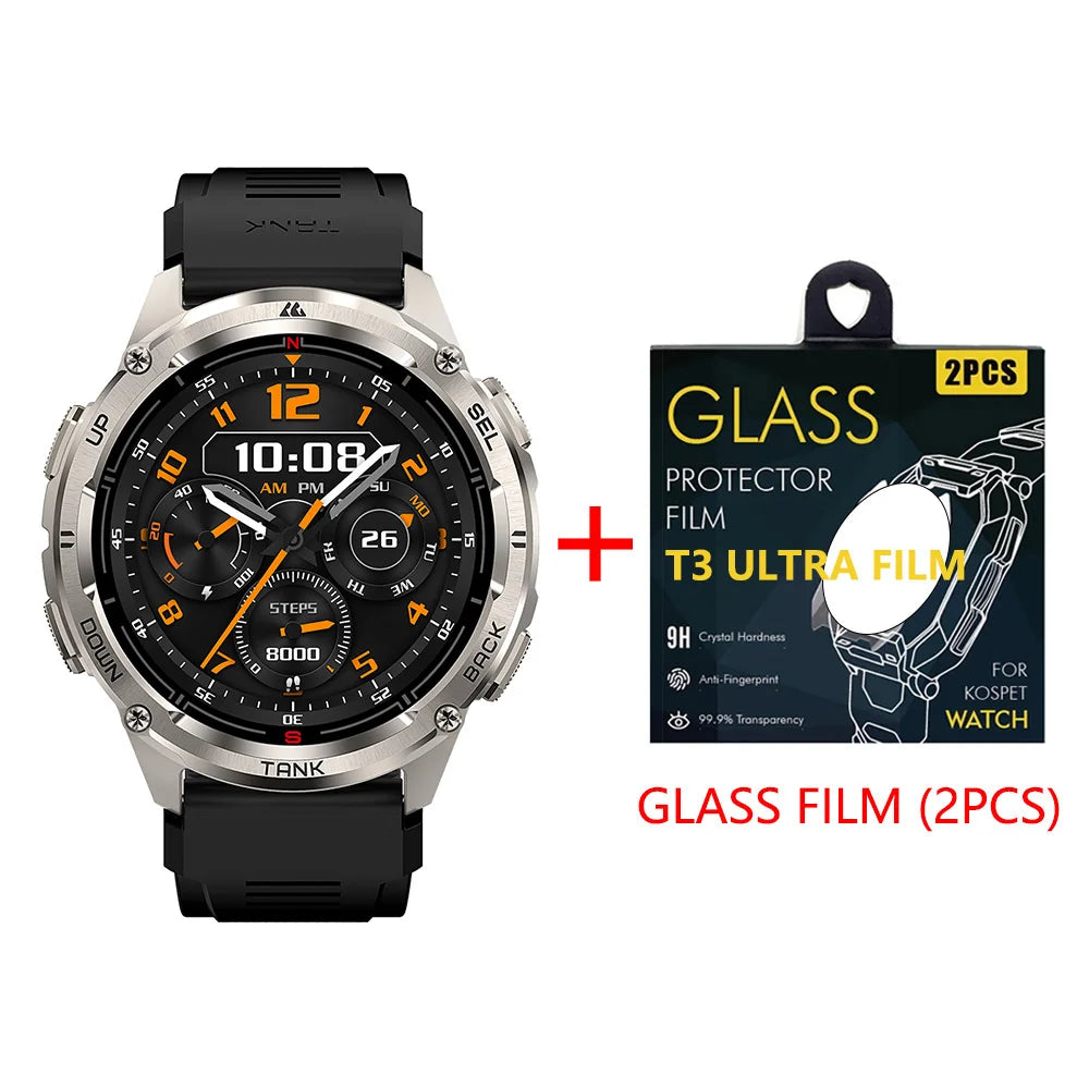 KOSPET TANK T3 Ultra 2 GPS Smart Watch For Men Smartwatch Compass Altimeter Barometric 5ATM IP69K Waterproof AMOLED Mens Watches
