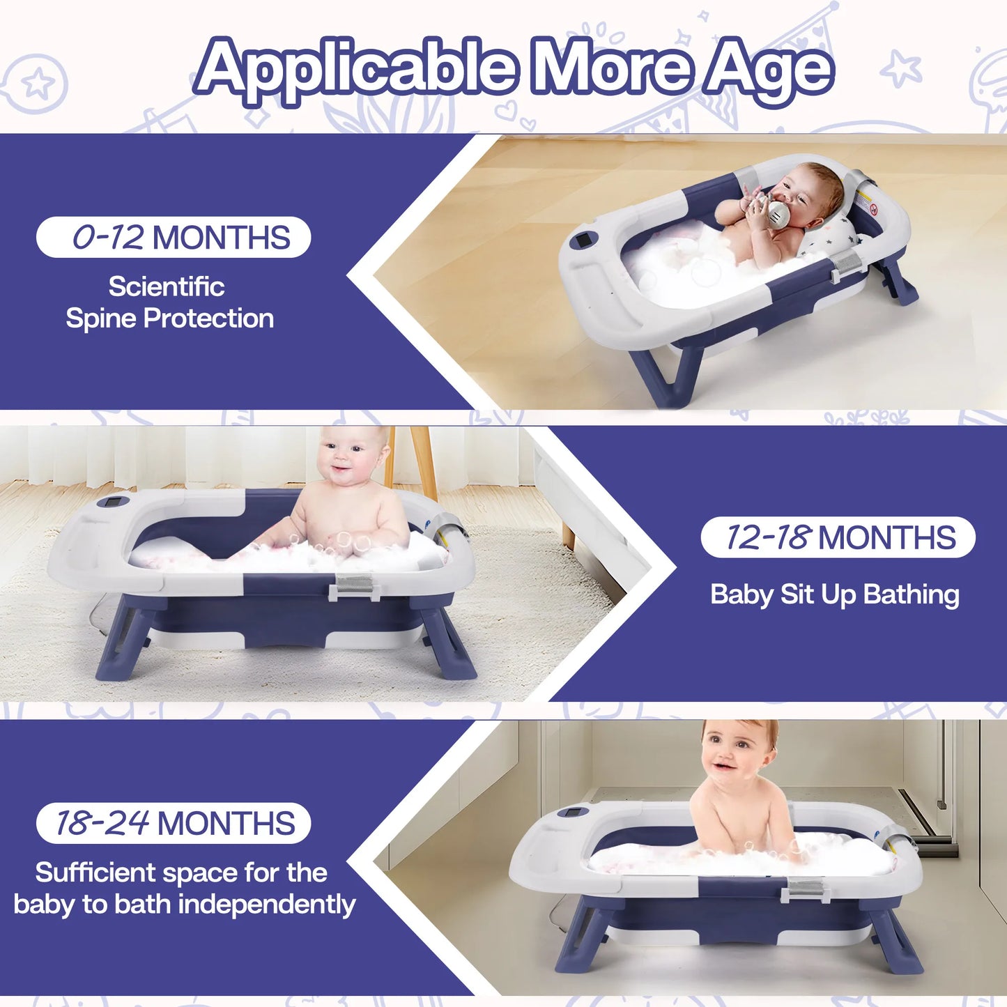 Baby Bathtub,Baby Bath Tub with Soft Cushion & Thermometer,Baby Bathtub Newborn to Toddler 0-36 Months,Portable Travel Baby Tub - Pape'sShop