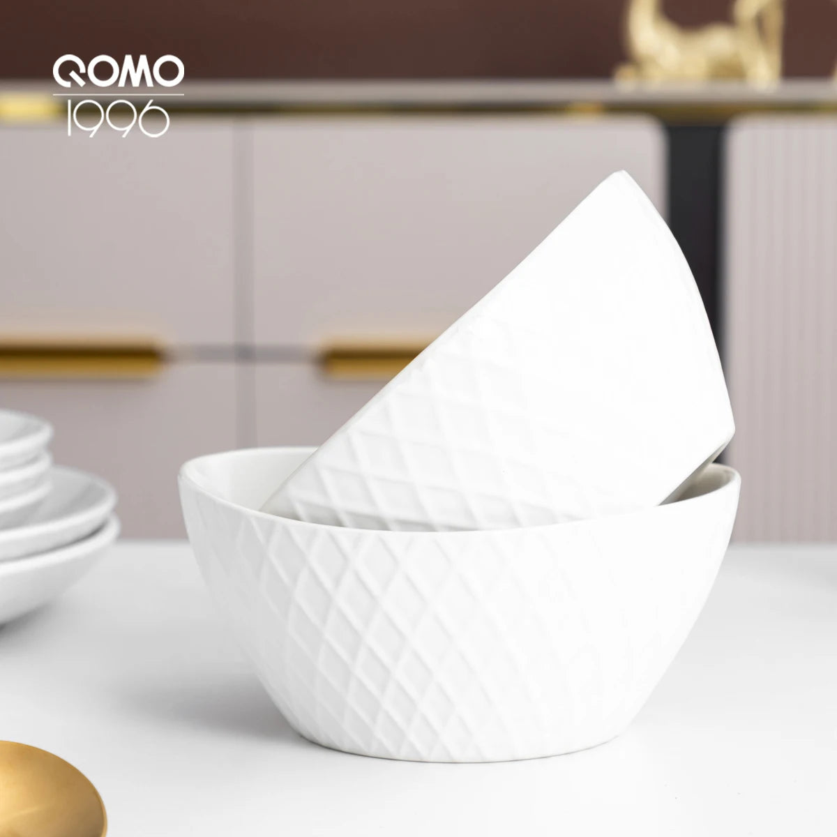 16 Pieces Porcelain Dinnerware Set White Relief Pattern Ceramic Bowls and Plates Ceramic Kitchen Dishes Service for 4 People - Pape'sShop