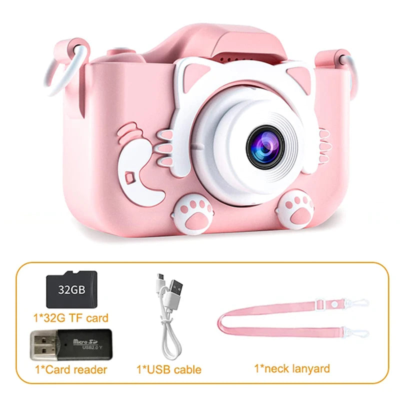 Kids Camera Toys Mini Camera Kids Digital Camera With Video Cartoon Soft Silicone Cover 32GB SD Card For Boy Girl Christmas Gift - Pape'sShop