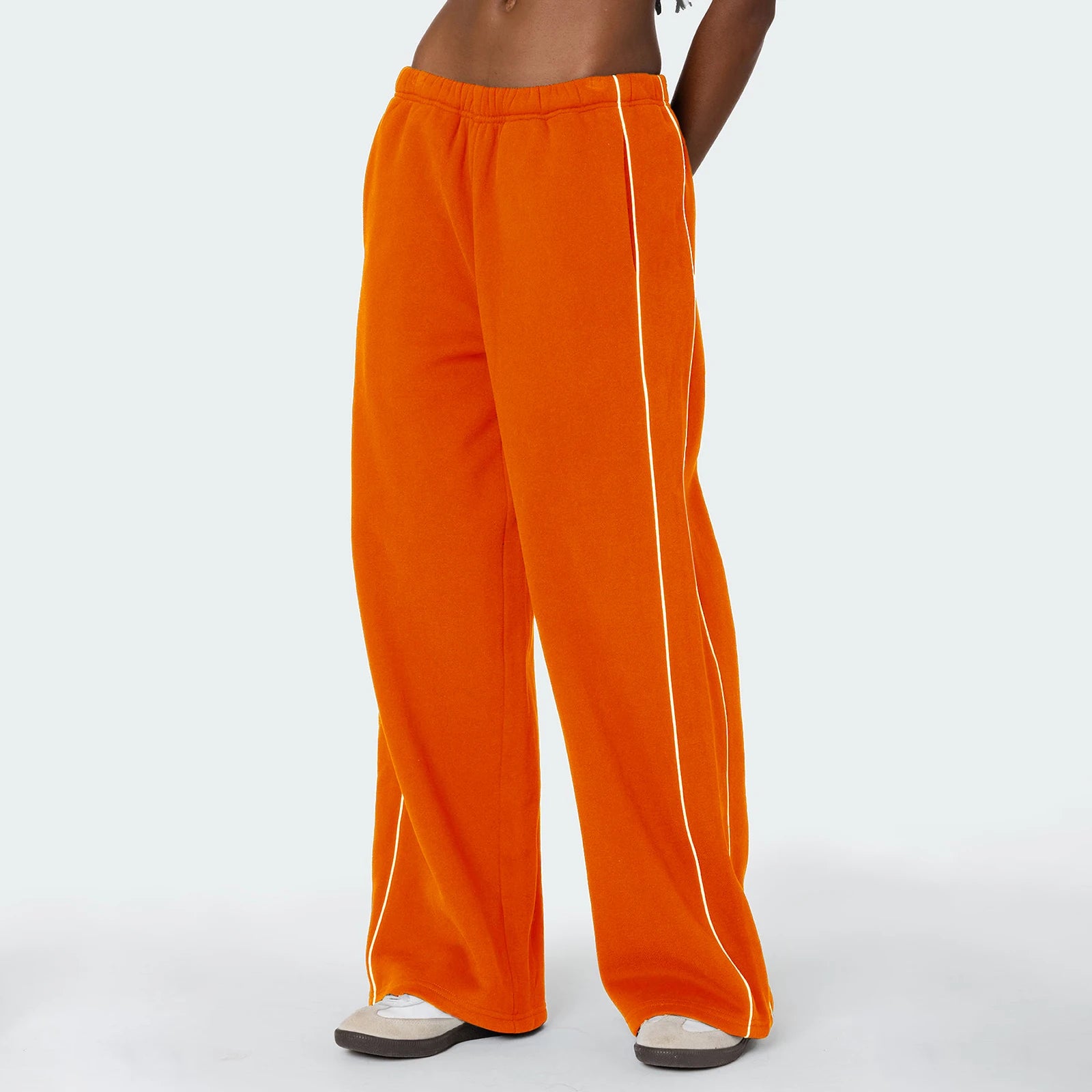 Casual Wide Leg Sweatpants White Trim Elastic - Pape'sShop