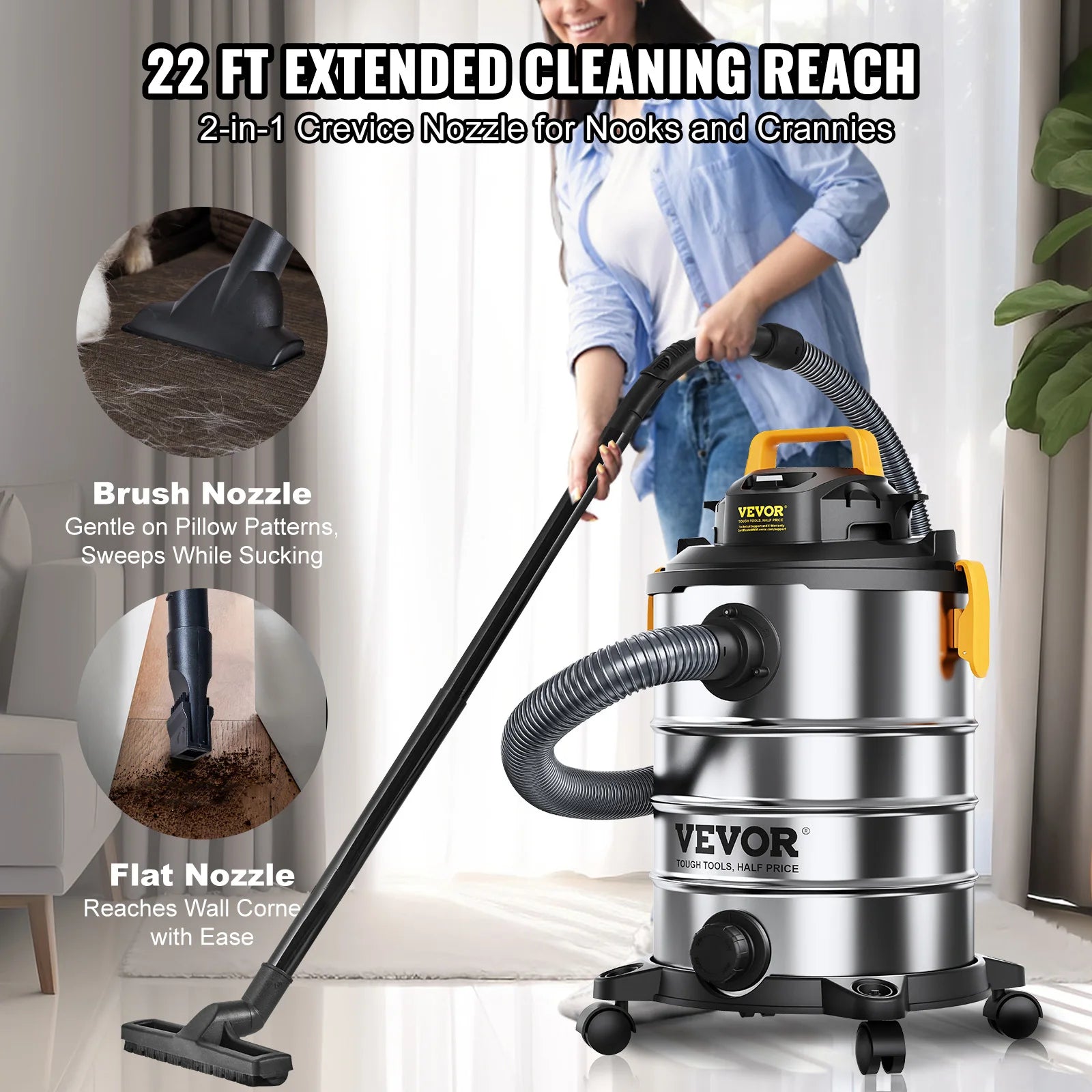 VEVOR Stainless Steel Wet Dry Shop Vacuum Wet  Dry Vac Powerful Suction  Small Shop Vac Perfect for Carpet Debris  Pet  Hair - Pape'sShop