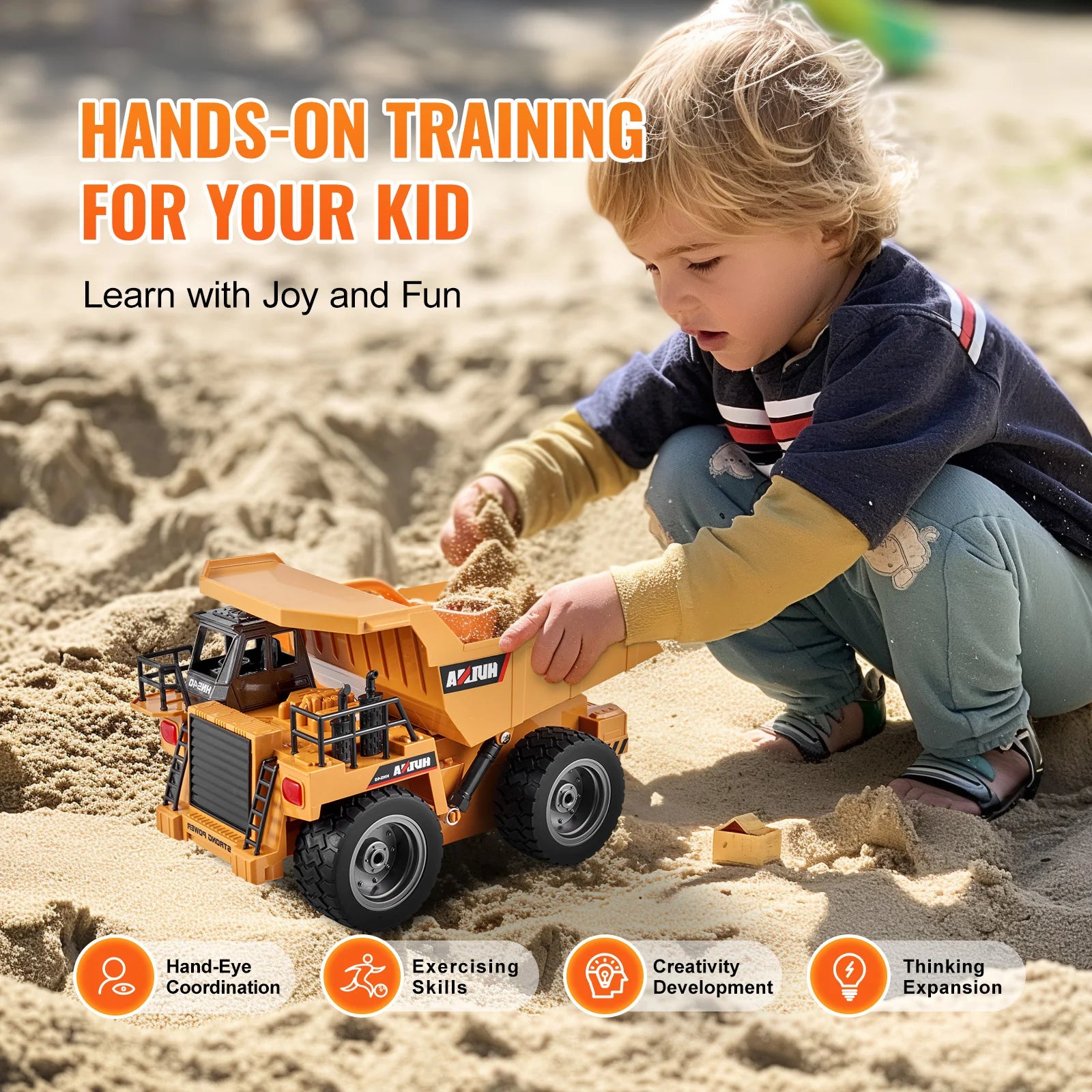 VEVOR RC Car Children Toys Remote Control Dump Truck Toys 9-Channel with Batteries for Toddlers Boys Electric Car Kids Toys Gift - Pape'sShop