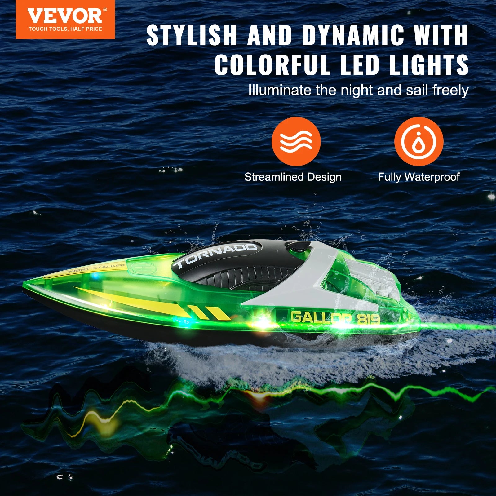 VEVOR HJ819 RC Boat 2.4GHz 12 km/h High Speed Remote Control Racing Boat Waterproof Electric Radio Toys for Boys 14Y+ Gifts - Pape'sShop