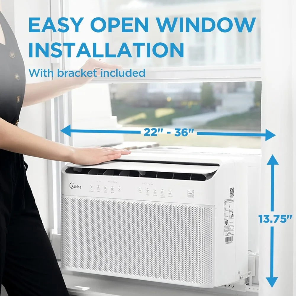 8,000 BTU U Shaped Smart Inverter Window Air Conditioner, Cools Up To 350 Sq. Ft., Ultra Quiet with Open Window Flexibility