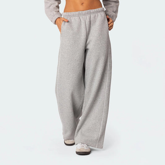 Casual Wide Leg Sweatpants White Trim Elastic - Pape'sShop