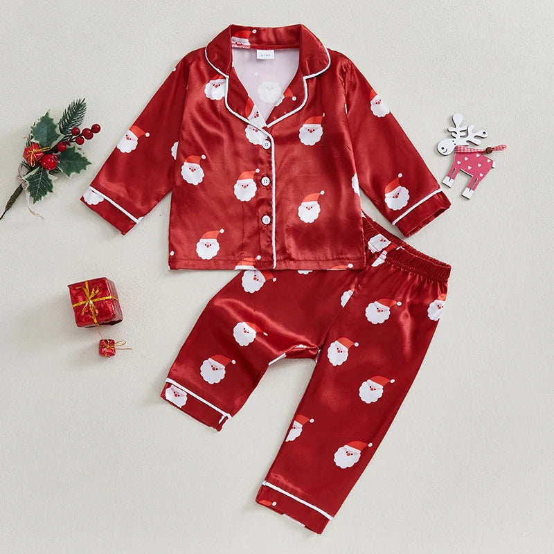 Toddler Girls Christmas Pajamas Set Santa Print Shirts Tops Long Pants 2 Pieces Lounge Suit Sleepwear - Pape'sShop