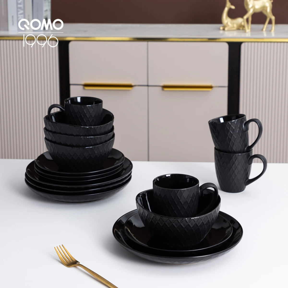 16 Pieces Porcelain Dinnerware Set White Relief Pattern Ceramic Bowls and Plates Ceramic Kitchen Dishes Service for 4 People - Pape'sShop