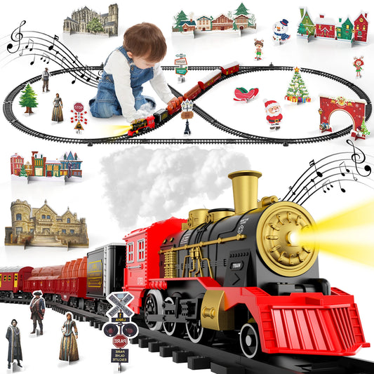 Train Set Toys For Kids Smokes Light & Sound Include 6 Car And 28 Tracks Red Train Sets Toys Birthday Gifts For 3 4 5 6 Year Old - Pape'sShop