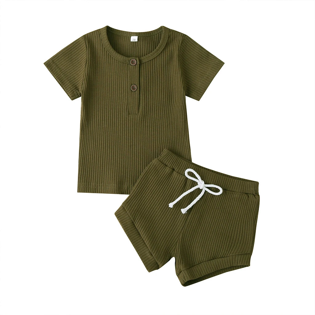 Toddler Boys Girls Summer Knitwear Set Short Sleeve T-Shirt and Solid Color Shorts Infant Outfits for Baby - Pape'sShop