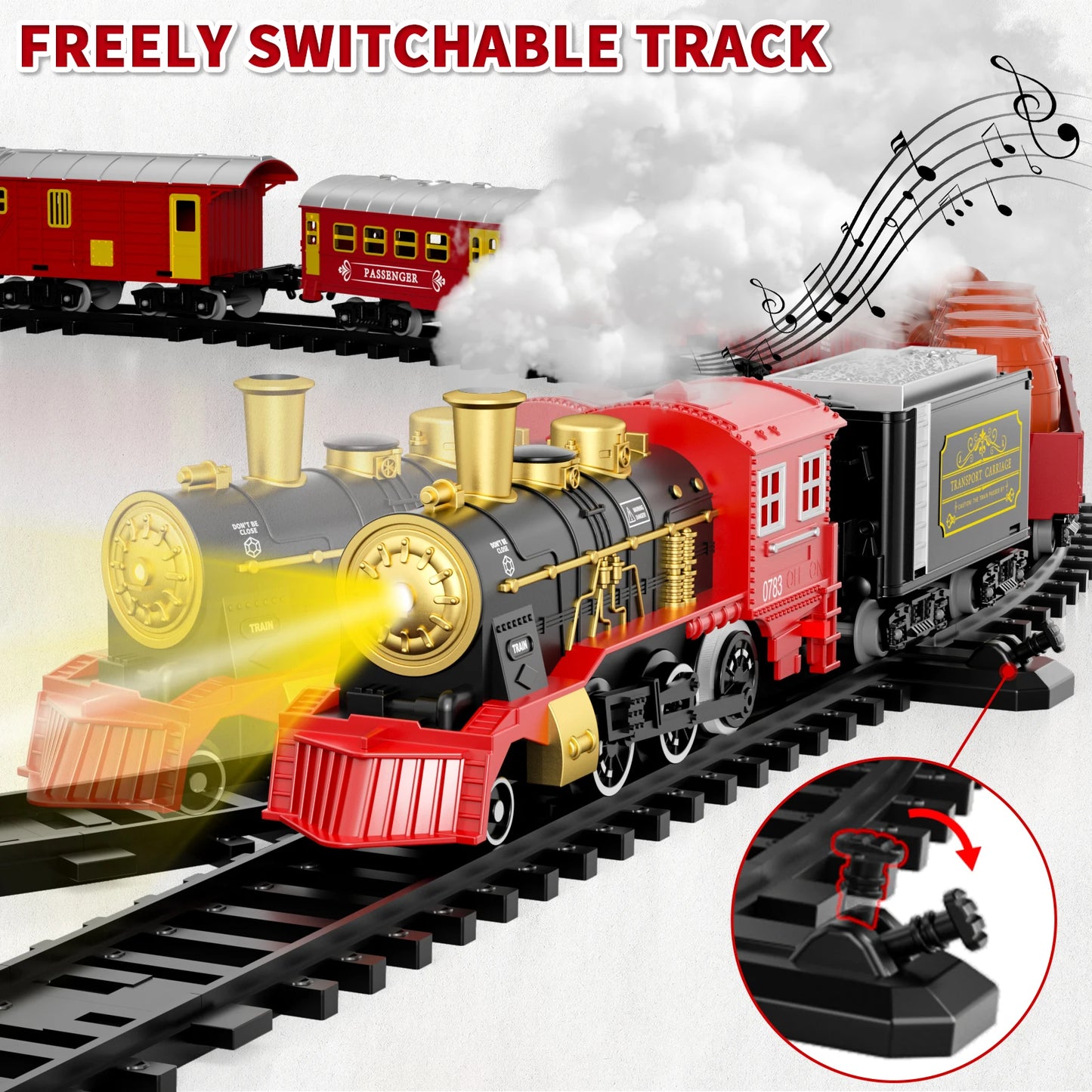 Train Set Toys For Kids Smokes Light & Sound Include 6 Car And 28 Tracks Red Train Sets Toys Birthday Gifts For 3 4 5 6 Year Old - Pape'sShop