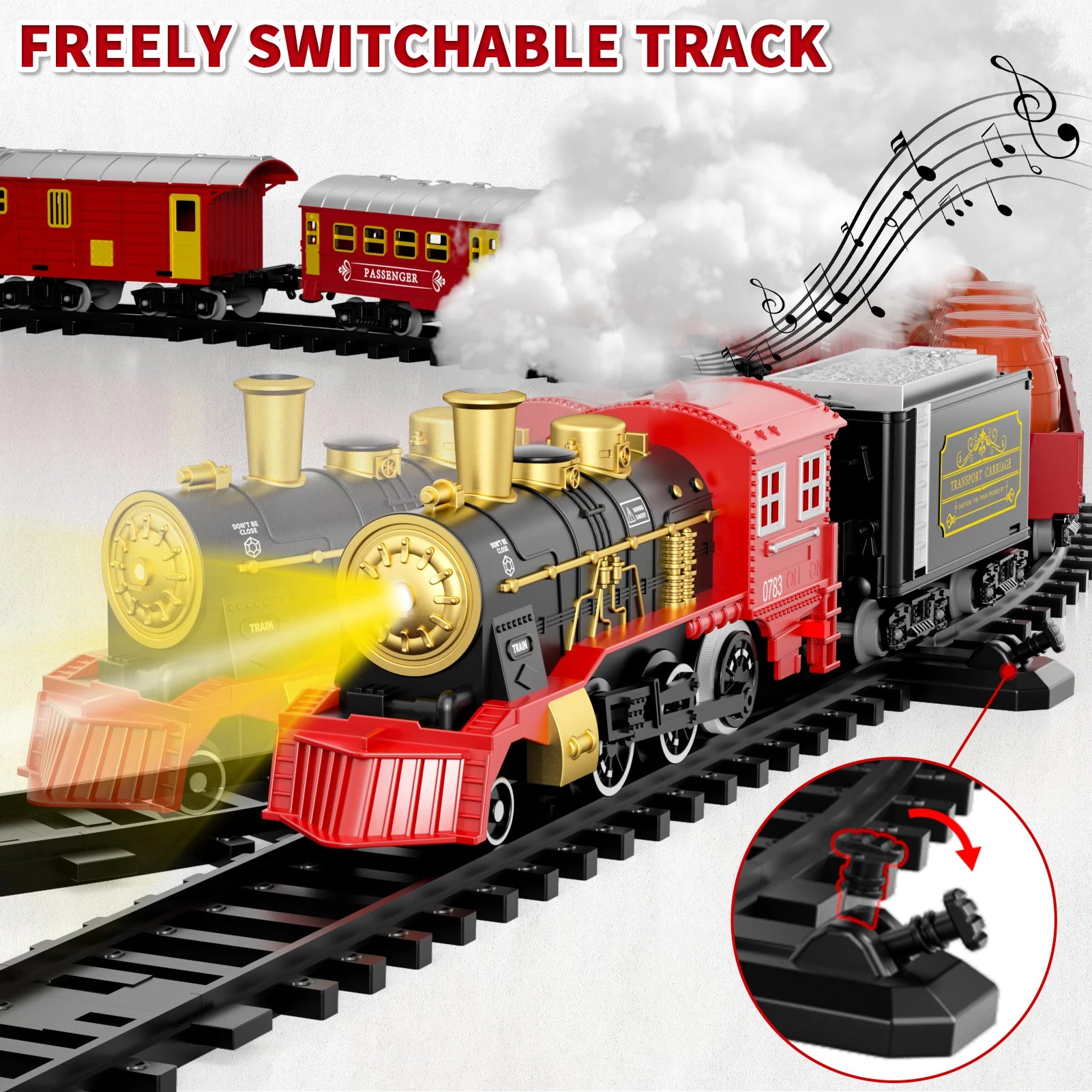 Train Set Toys For Kids Smokes Light & Sound Include 6 Car And 28 Tracks Red Train Sets Toys Birthday Gifts For 3 4 5 6 Year Old - Pape'sShop