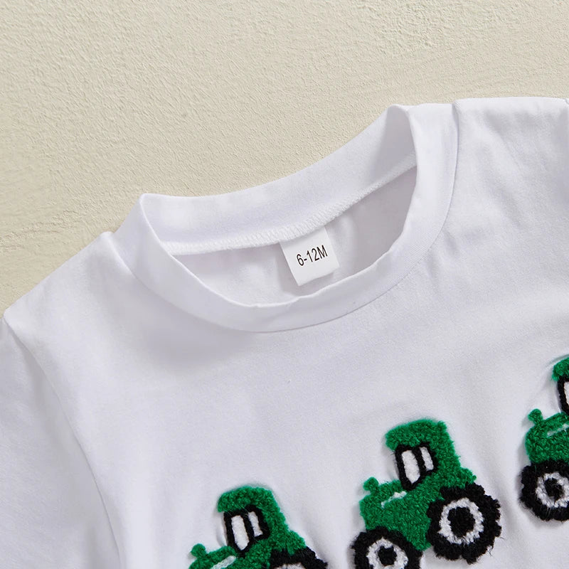 Boys 2-Piece Outfit Set with Dinosaur Print Short Sleeve T-Shirt and Elastic Waistband Denim Shorts for Toddlers - Pape'sShop