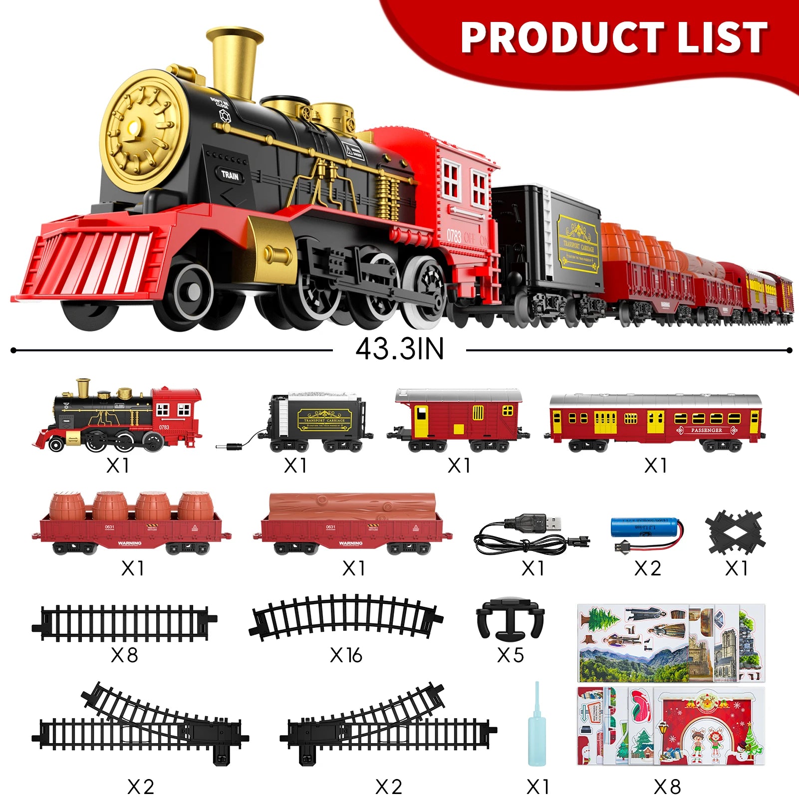 Train Set Toys For Kids Smokes Light & Sound Include 6 Car And 28 Tracks Red Train Sets Toys Birthday Gifts For 3 4 5 6 Year Old - Pape'sShop