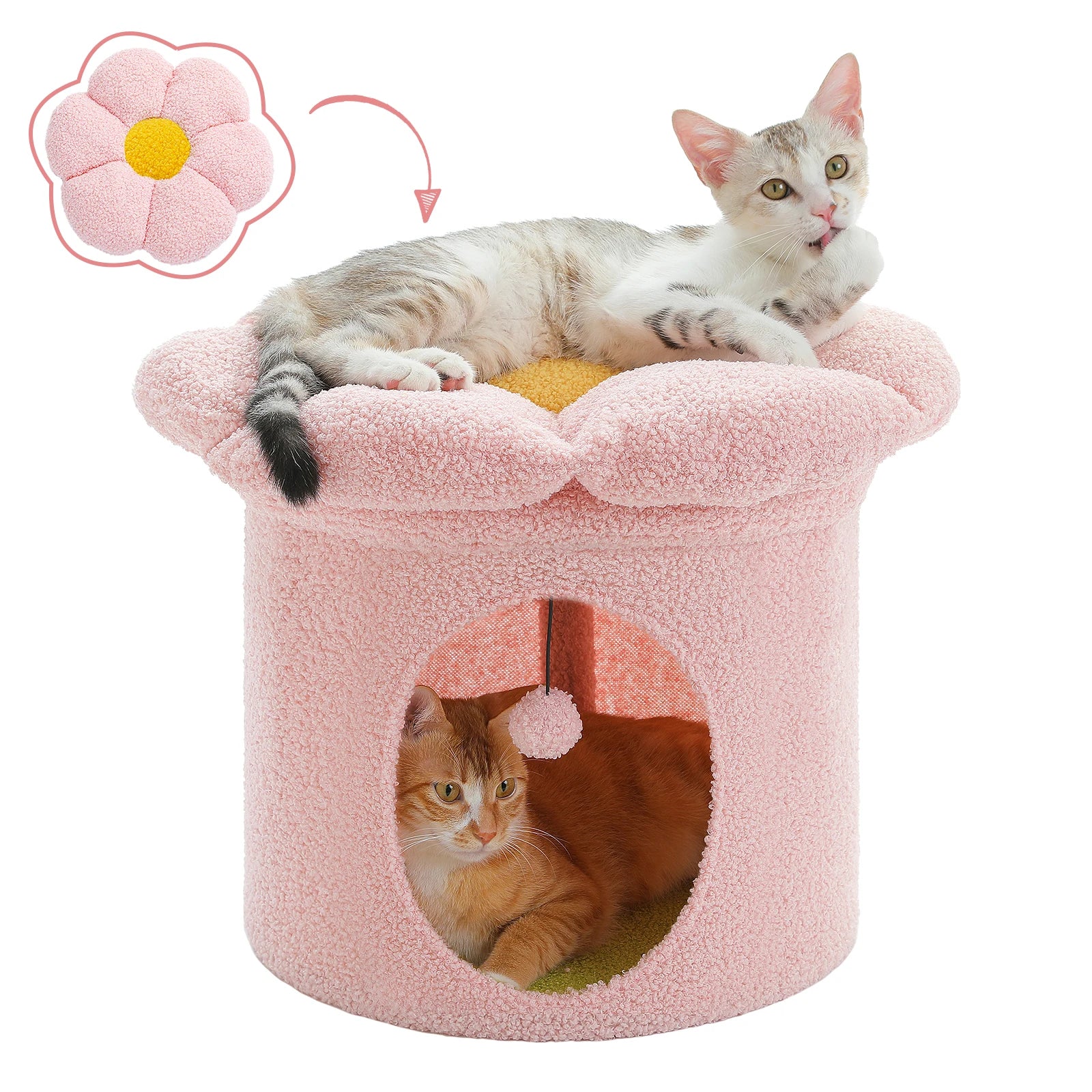 Cat Beds for Indoor Cats, Large Cat House with Removable Flower Cat Bed, Cute Cat Cave Cat Hideaway, Indoor Cat House Condo - Pape'sShop