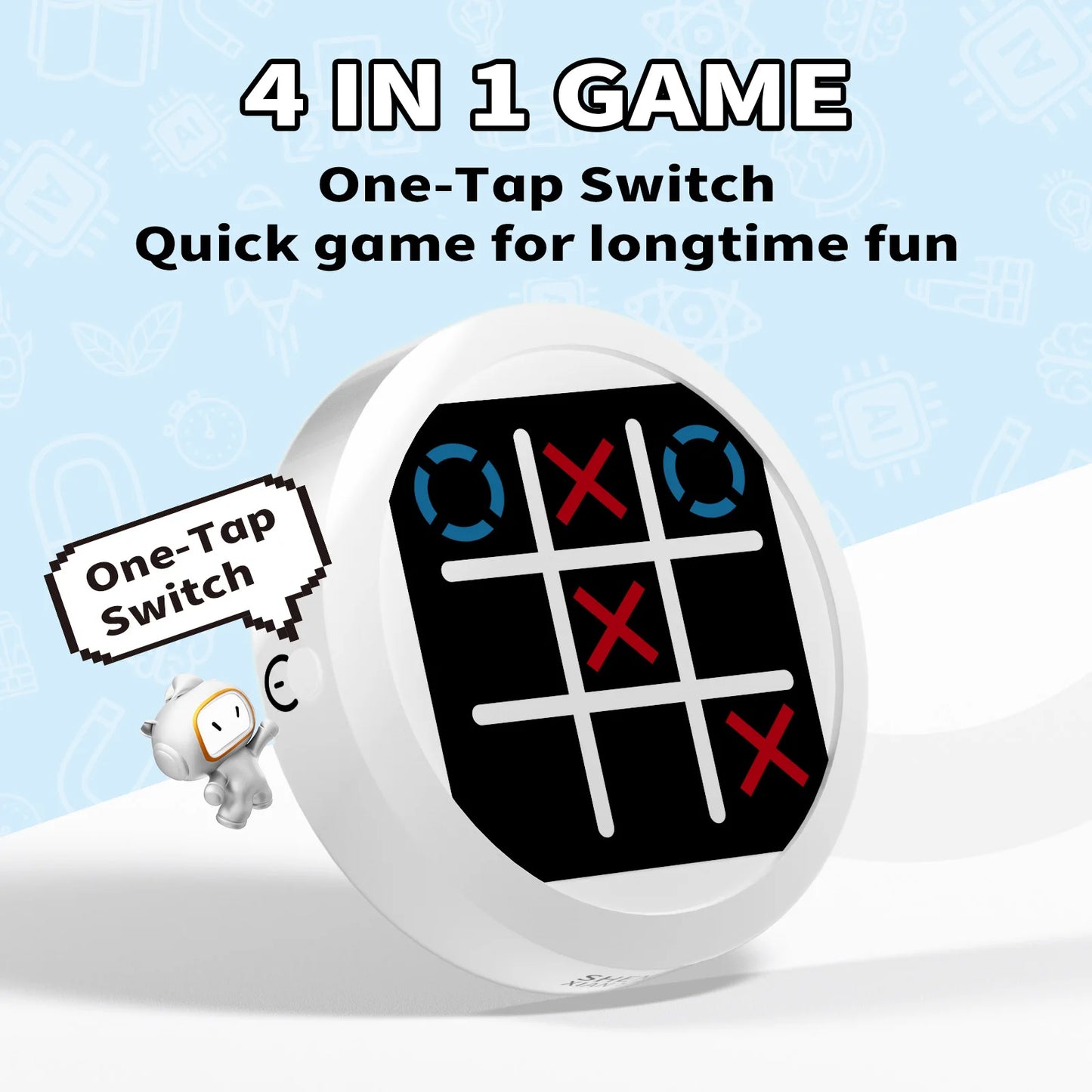 Electronic Tic Tac Toe Game【white】- 4-in-1 Handheld Travel Games for Kids & Adults, Compact & Pocket Si