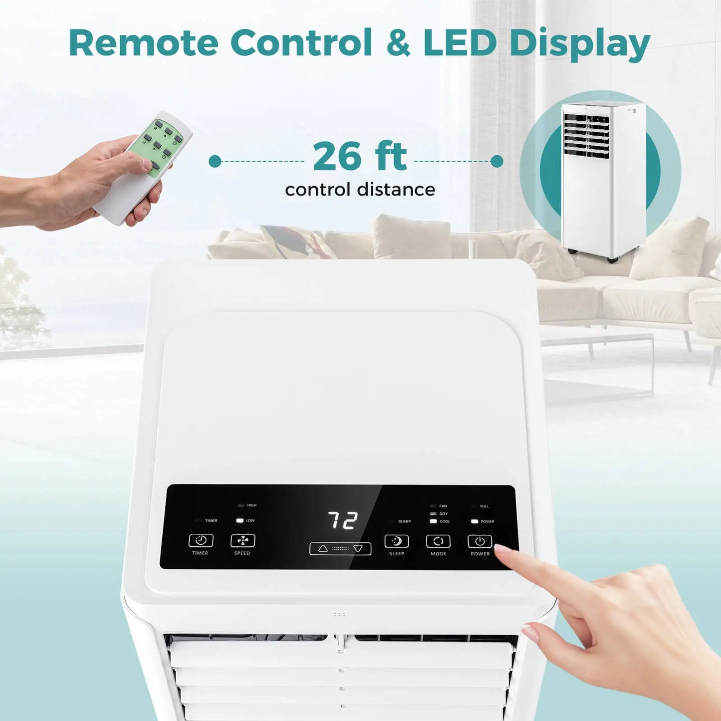 8000 BTU Portable Air Conditioner with Dehumidifier & Fan Sleep Mode & 24H Timer