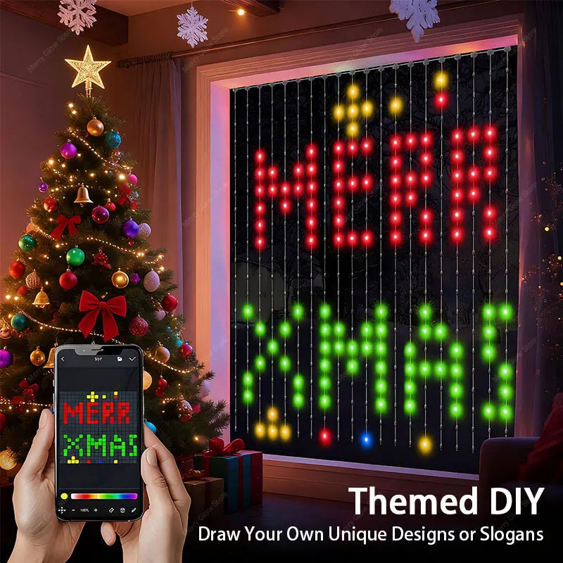 LED Decoration RGB curtain Smart Lights App Controlled String Fairy Lights DIY Pattern and Text Programmable Music Sync Reote - Pape'sShop