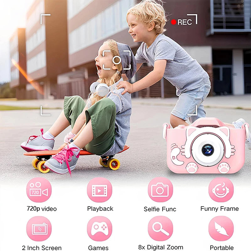 Kids Camera Toys Mini Camera Kids Digital Camera With Video Cartoon Soft Silicone Cover 32GB SD Card For Boy Girl Christmas Gift - Pape'sShop