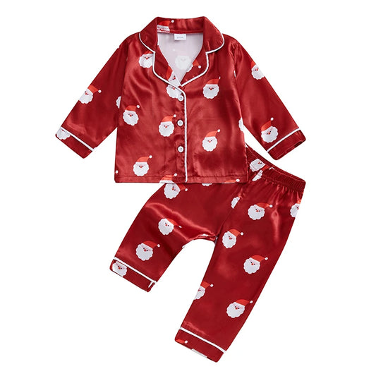 Toddler Girls Christmas Pajamas Set Santa Print Shirts Tops Long Pants 2 Pieces Lounge Suit Sleepwear - Pape'sShop