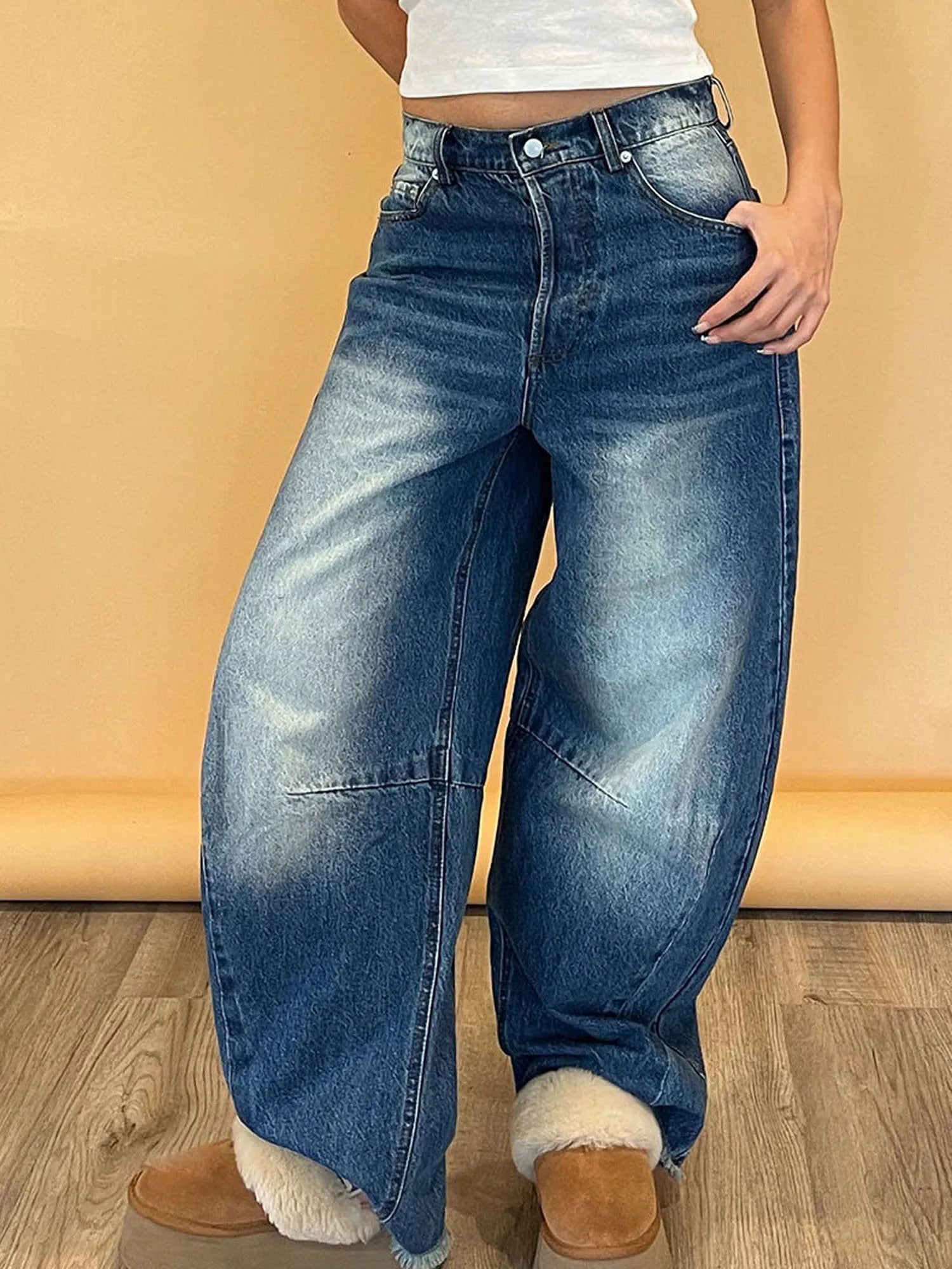 Women s Vintage High Waist Wide Leg Jeans - Pape'sShop