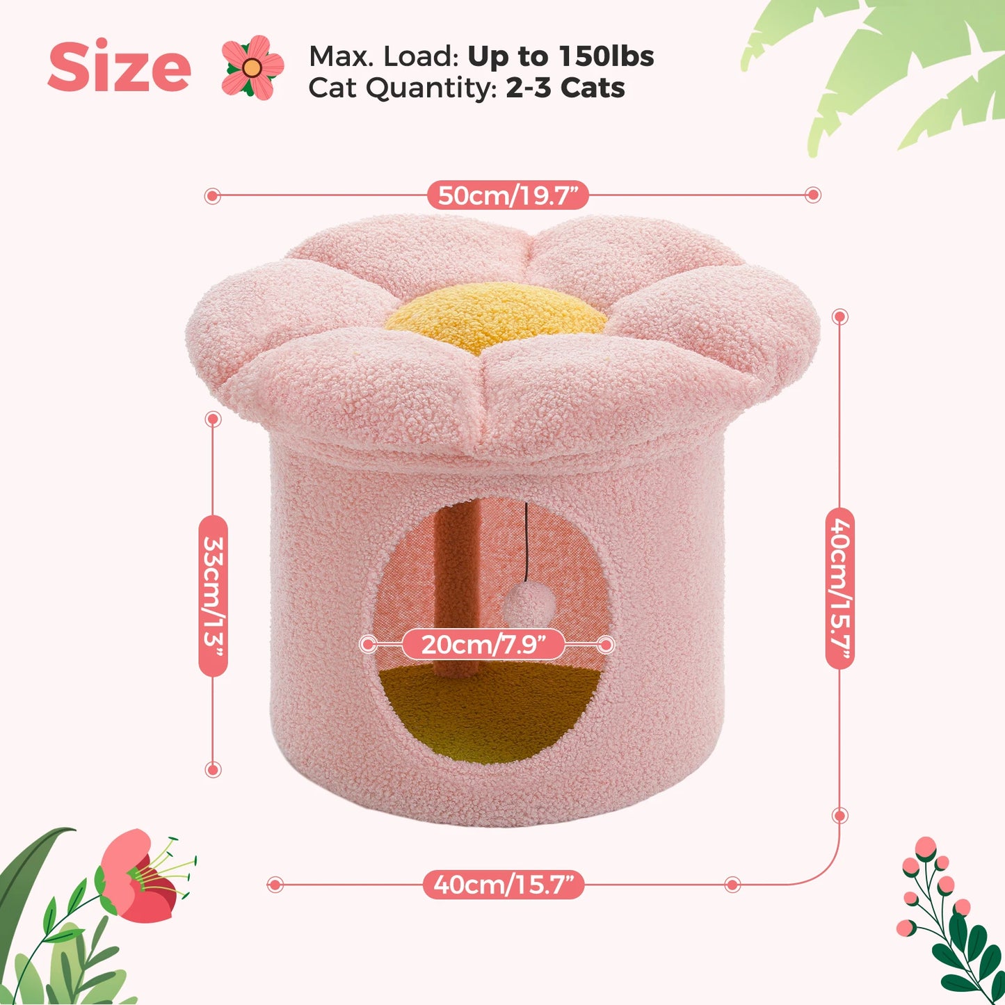Cat Beds for Indoor Cats, Large Cat House with Removable Flower Cat Bed, Cute Cat Cave Cat Hideaway, Indoor Cat House Condo - Pape'sShop