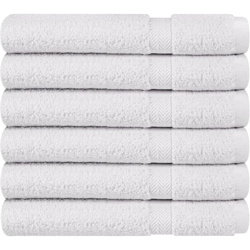100% Cotton White 6 Pack Medium Bath Towel Set, - Pape'sShop