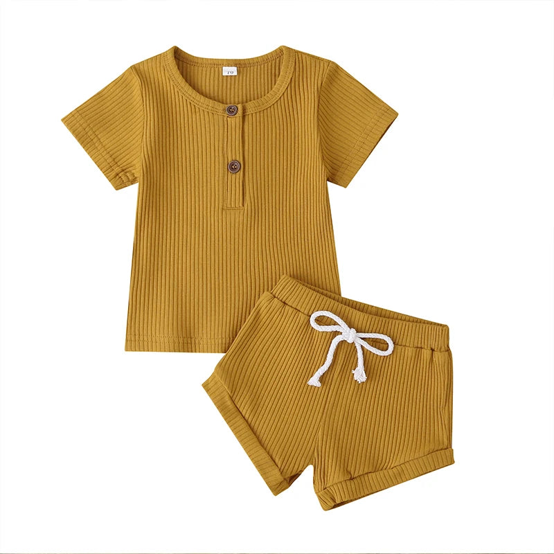 Toddler Boys Girls Summer Knitwear Set Short Sleeve T-Shirt and Solid Color Shorts Infant Outfits for Baby - Pape'sShop
