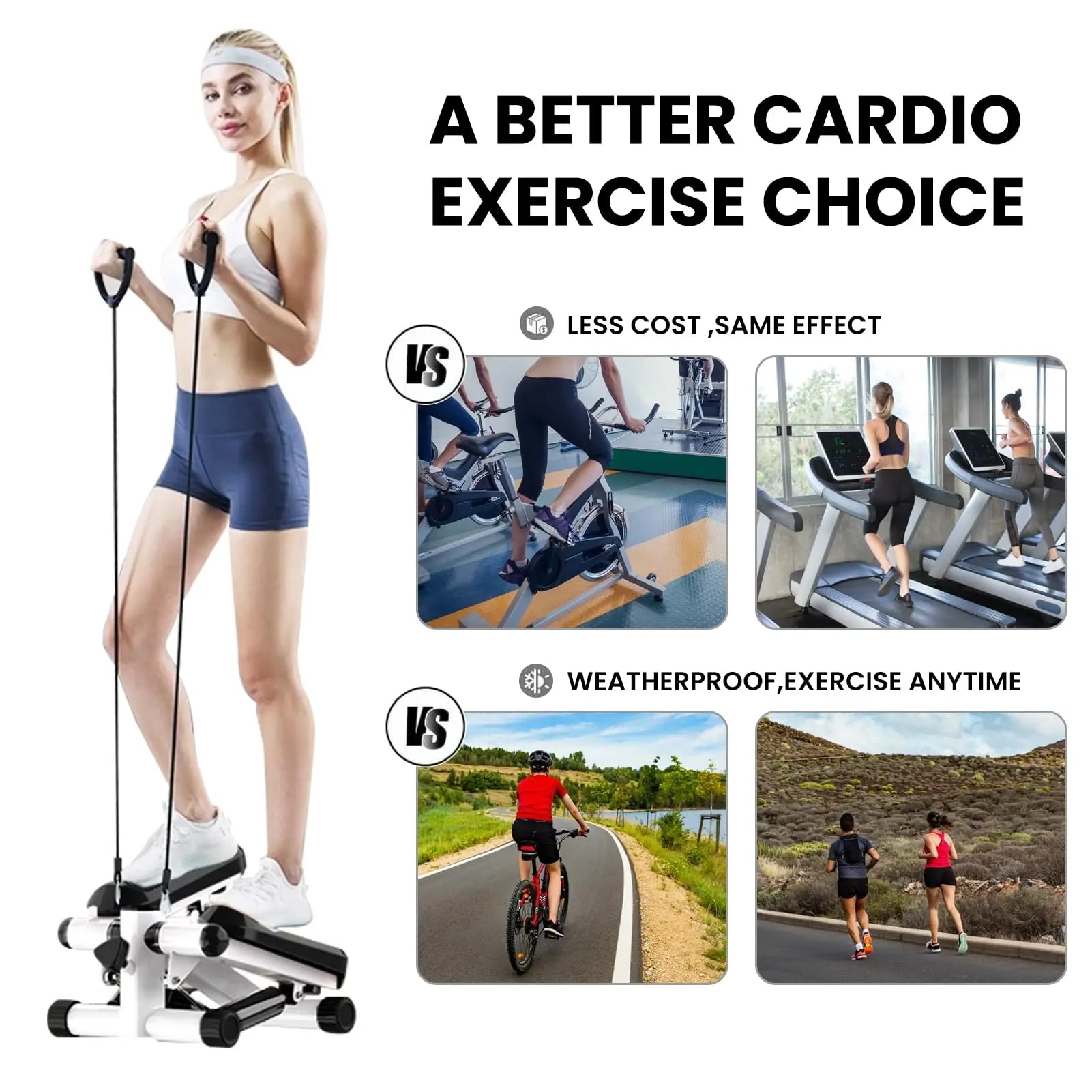 Mini Stepper with Resistance Band Stair Stepping Fitness Exercise Home Workout Equipment for Full Body Workout - Pape'sShop