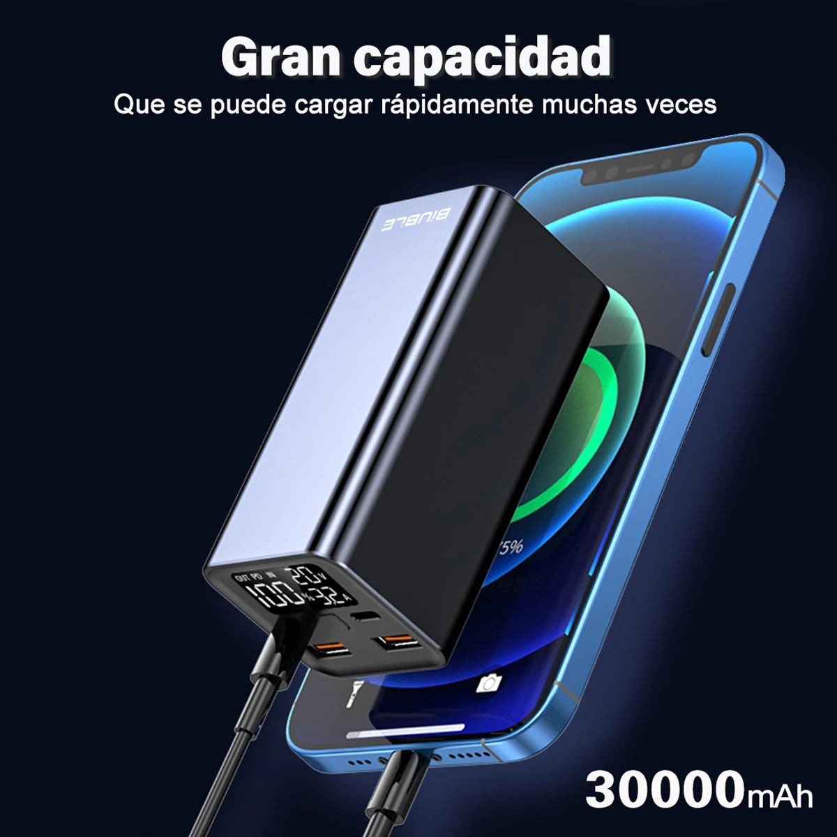 65W Mobile Power Bank 30000mAh Type-C Plug Fast Charging - Pape'sShop