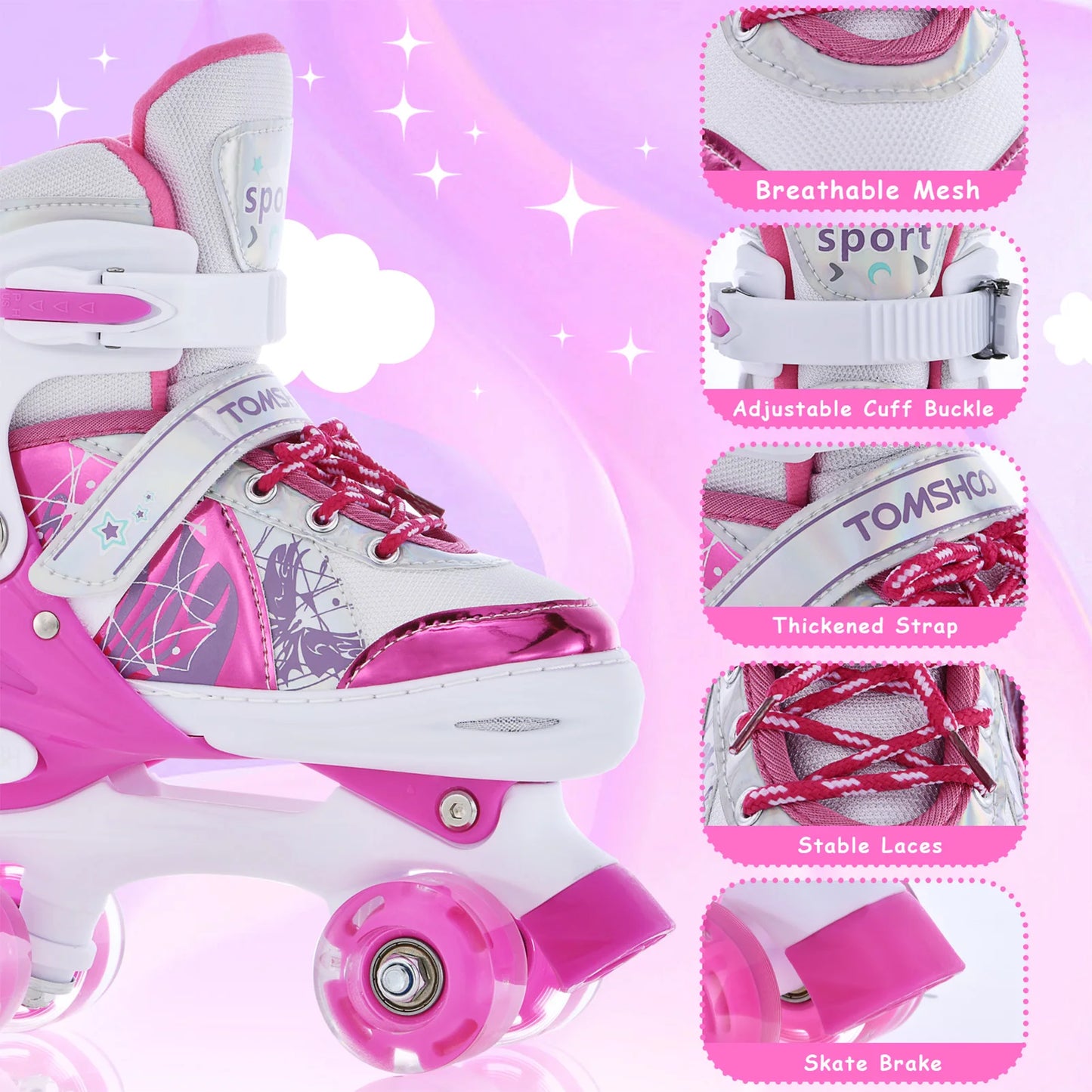 New Roller Skates for Kids Girls Boys 4 Size Adjustable Light Up Children's Roller Skate Shoes Skates 4 Wheels Girl Xmas Gift